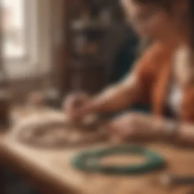 A skilled artisan at work, crafting unique nylon string bracelets with precision and care.