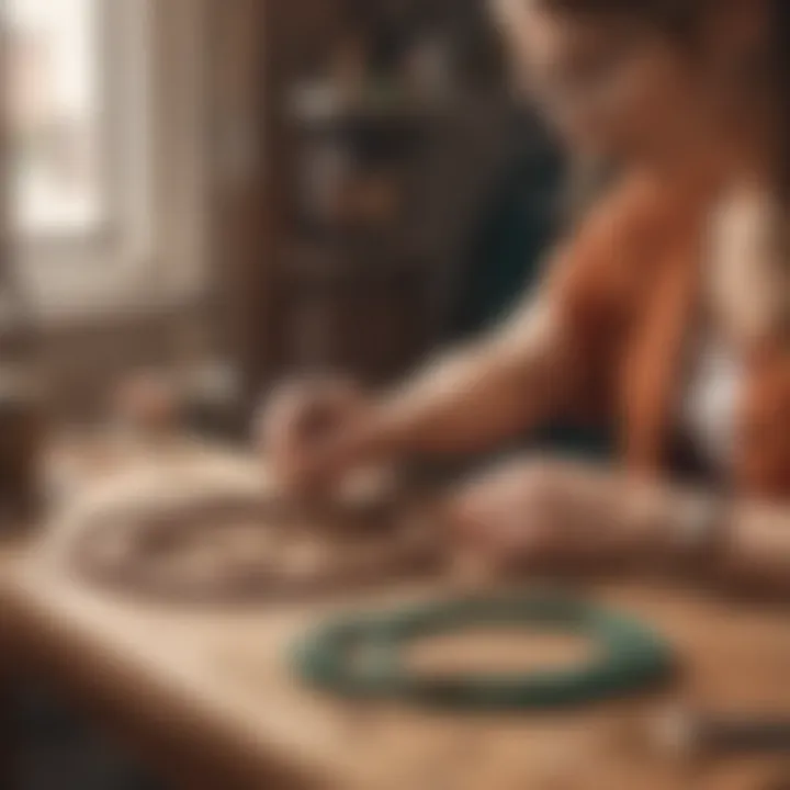 A skilled artisan at work, crafting unique nylon string bracelets with precision and care.