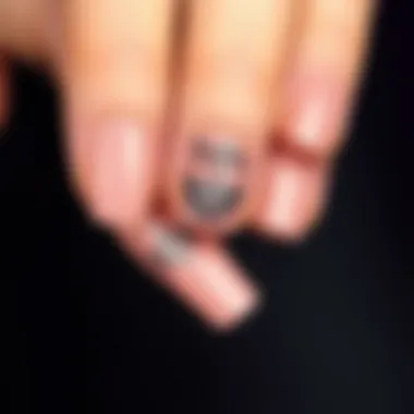 Elegant Application of Boho Nail Stickers A close-up of applied boho nail stickers on elegantly manicured nails