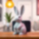 Aesthetic bunny phone holder against a stylish backdrop
