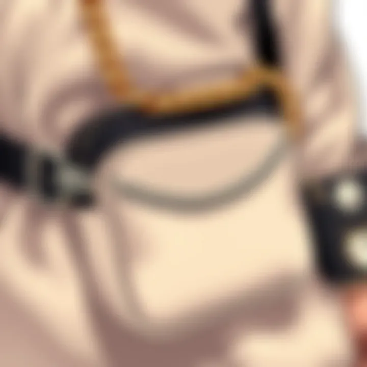 Close-up of intricate chain design on fanny pack purse