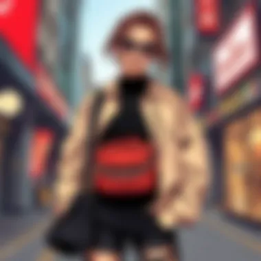 Fashionable individual showcasing the chain fanny pack purse in an urban setting