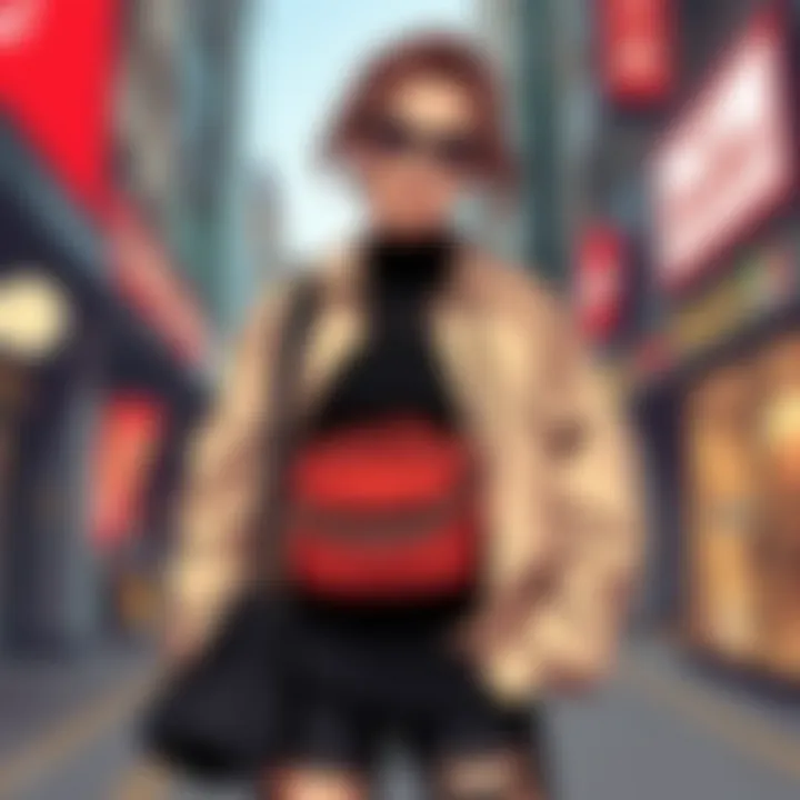 Fashionable individual showcasing the chain fanny pack purse in an urban setting