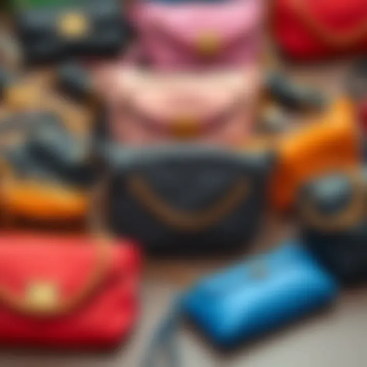 Variety of chain fanny pack purses in different colors and materials