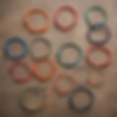 An array of nylon string bracelets in various colors and styles displayed on a rustic background.