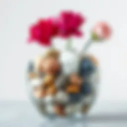 A collection of various decorative rocks in a beautifully arranged vase