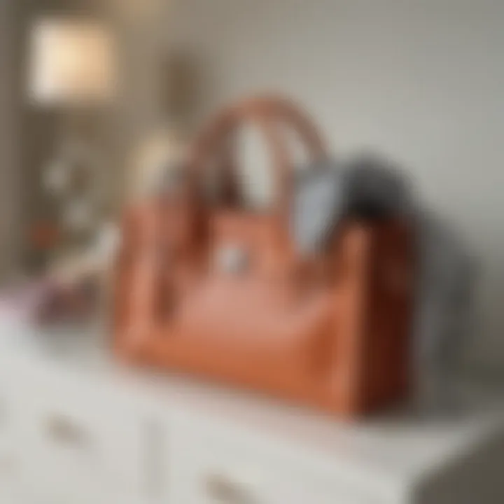 Aesthetic handbag arrangement on a dresser