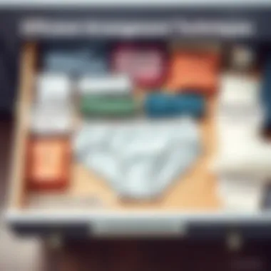 An infographic demonstrating efficient arrangement techniques for drawer organization
