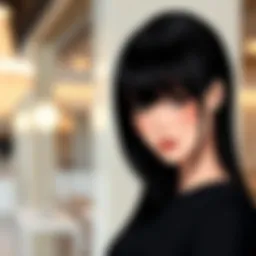 A stunning black long wig with bangs styled elegantly.