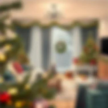 Cozy living room adorned with festive blackout curtains and holiday decorations