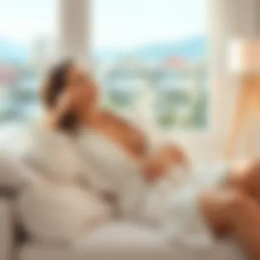 Effortless Elegance in Loungewear Stylish woman relaxing in a chic white bathrobe