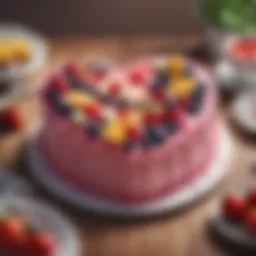 Elegant heart-shaped cakes decorated with fresh fruit.