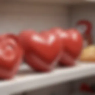 Well-maintained heart-shaped baking molds on a kitchen shelf.