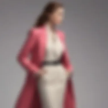 A fashionable long skirt suit styled for a professional setting