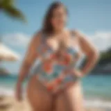 Stylish low cut plus size swimsuit on a beach