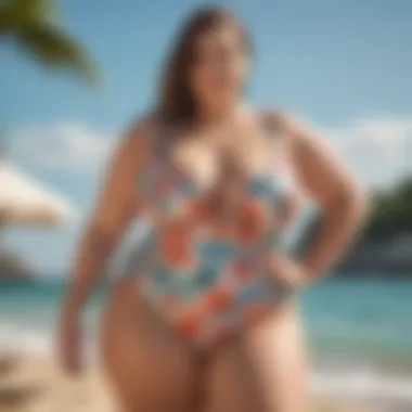 Stylish low cut plus size swimsuit on a beach