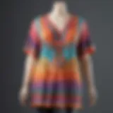Bright and colorful plus size summer tunic displayed on a mannequin.