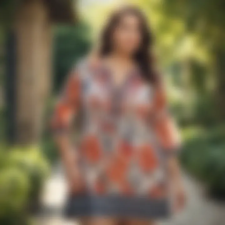 Model showcasing a chic plus size tunic in a summer setting.