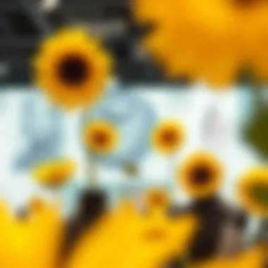 Creative fashion display highlighting silk sunflower head accessories