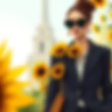 Stylish outfit featuring silk sunflower head embellishments