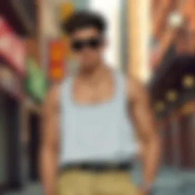 Fashionable square tank top showcased in urban setting