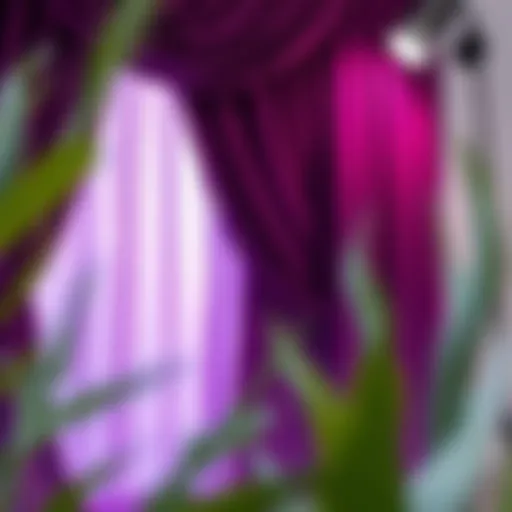 Elegant purple curtain draping in a fashion studio