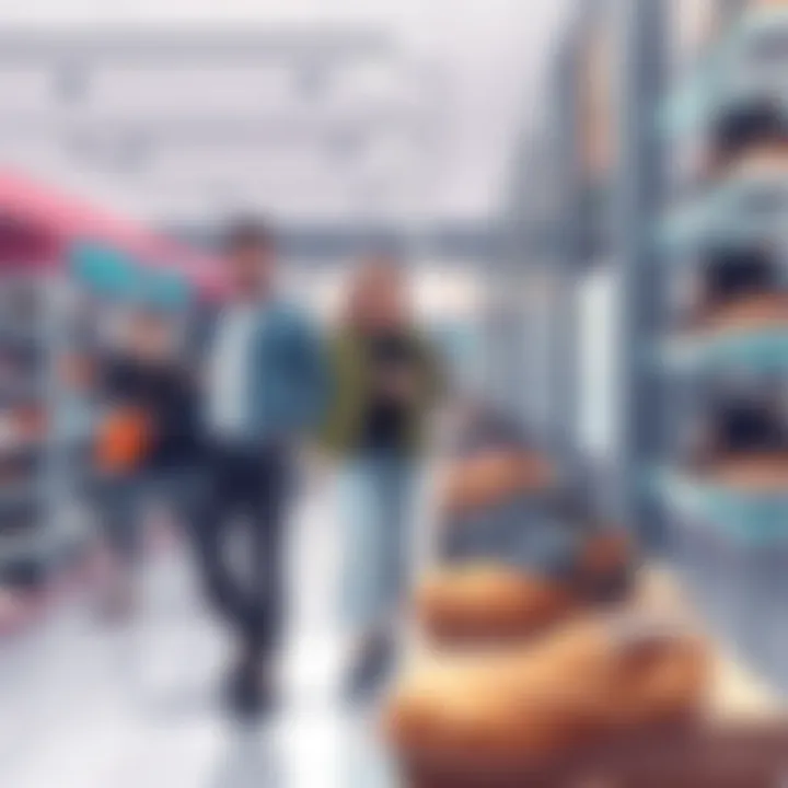 Consumers engaging with shoe offerings in a retail environment