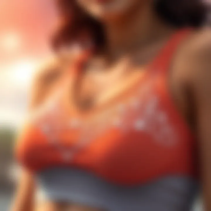 Rhinestone embellishments on a sports bra