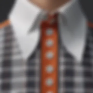 A close-up view of a checkered polo shirt, highlighting its collar and button details.