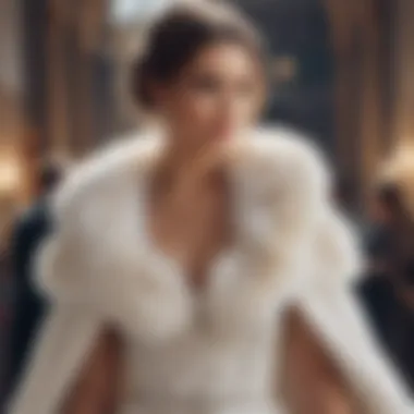 Luxurious fur cape draped elegantly over a bridal gown