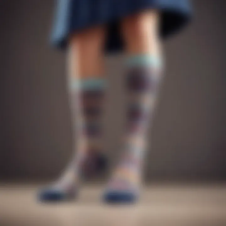 A person wearing picture socks paired with stylish outfit