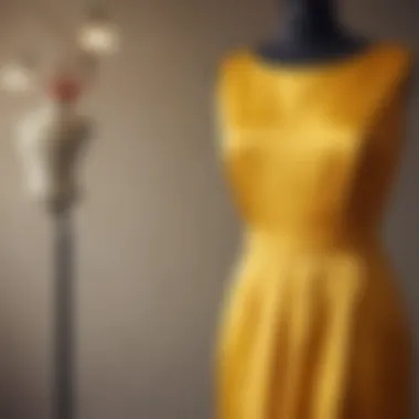 Elegant mustard yellow satin dress on a mannequin