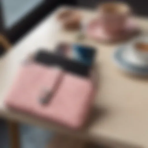 Stylish phone case clutch displayed on a fashion-forward table