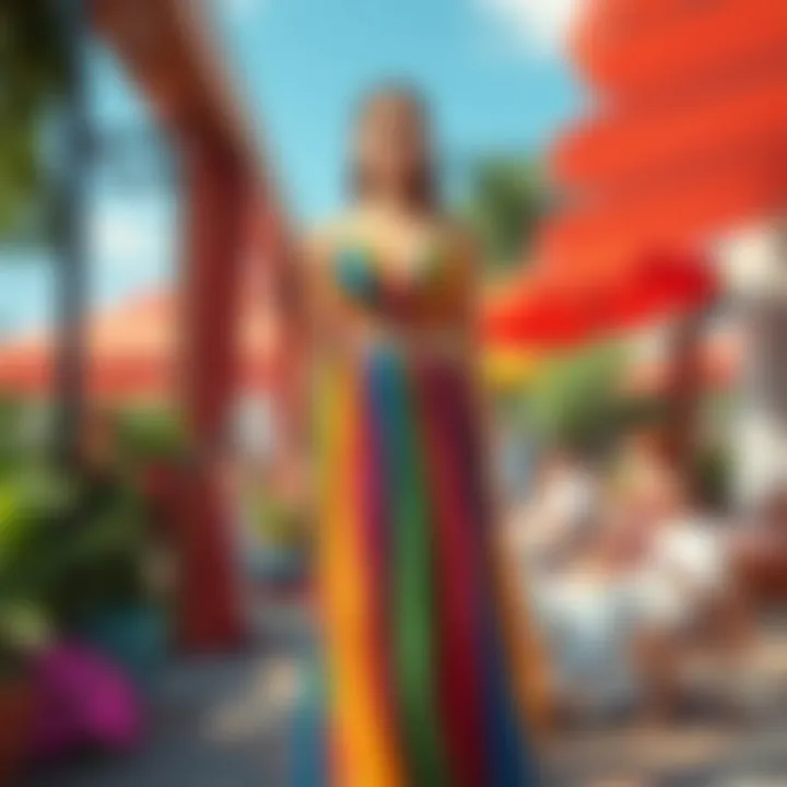 A stunning dress showcased in a vibrant outdoor setting