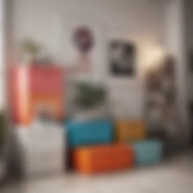 Colorful Storage in a Stylish Setting Colorful storage boxes organized in a stylish home environment