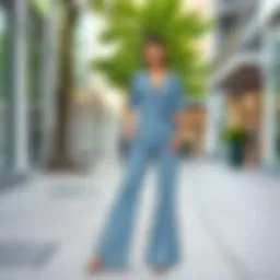 Elegant flowy pants set in a stylish urban setting
