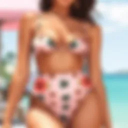 Elegant high waist bikini showcasing floral patterns