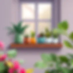 Stylish indoor window planter shelf with a variety of plants