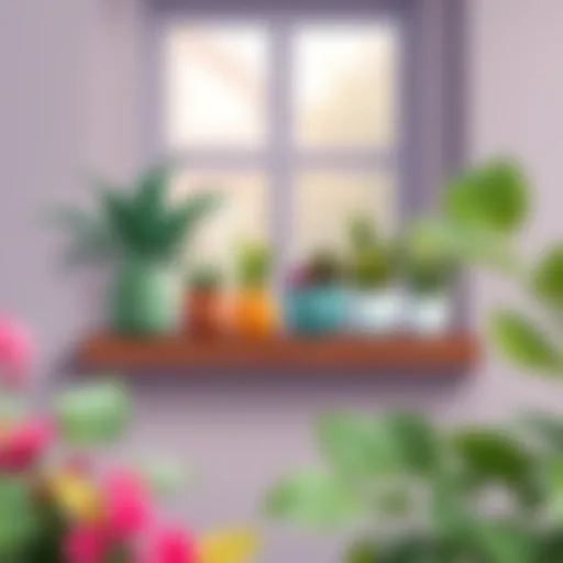 Stylish indoor window planter shelf with a variety of plants