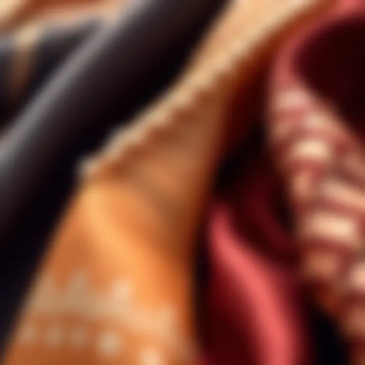 A close-up of luxurious fabric swatches showcasing various textures and patterns