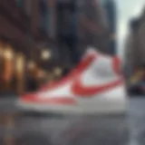 A pair of Nike Blazer Leather sneakers on a stylish urban background