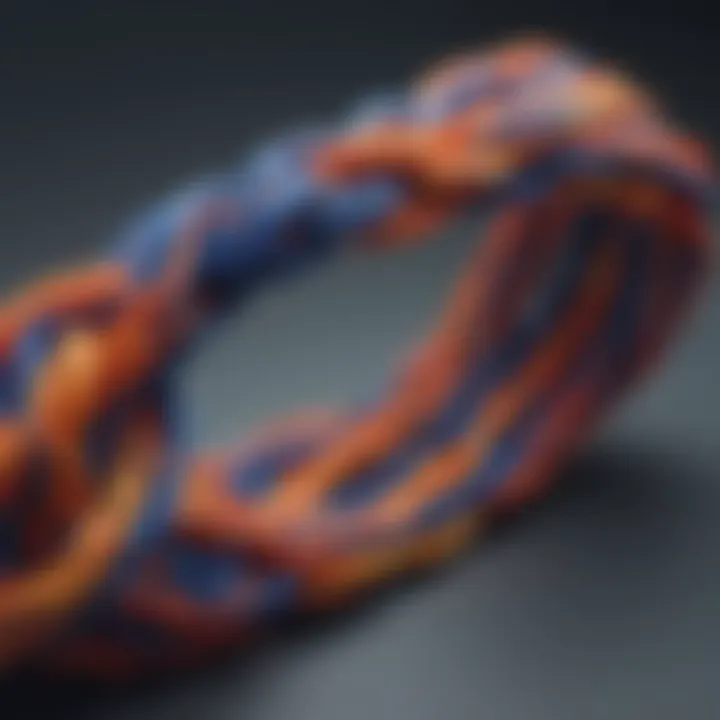 A close-up of vibrant nylon string bracelets showcasing intricate knotting techniques.