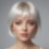 Chic short white wig with bangs styled elegantly