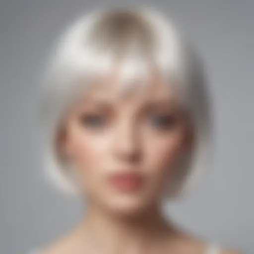 Chic short white wig with bangs styled elegantly