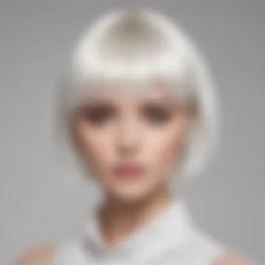 Fashion-forward individual showcasing a short white wig with bangs