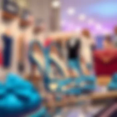 Creative display of blue heels and accessories