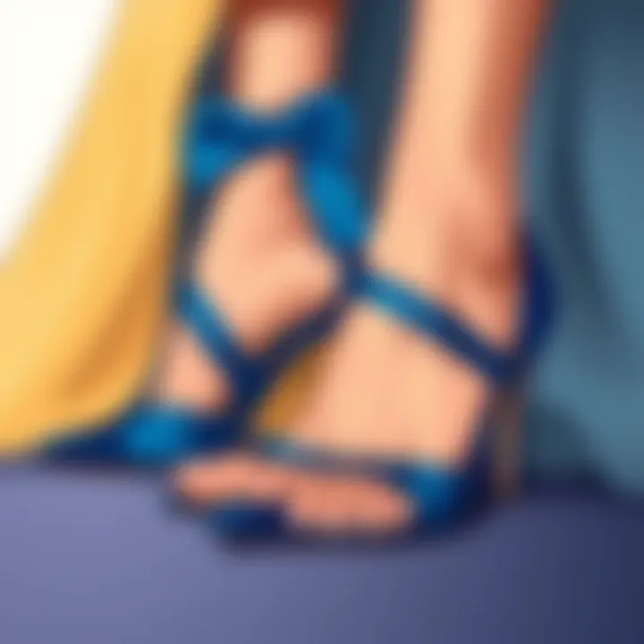 Close-up of blue heels paired with elegant prom attire