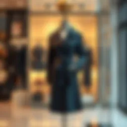 Elegant petite black trench coat showcased on a mannequin in a chic setting