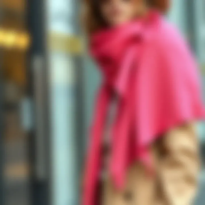 Trendy pink scarf draped elegantly over a neutral ensemble