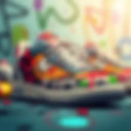 Vibrant graffiti artwork on sneaker surfaces